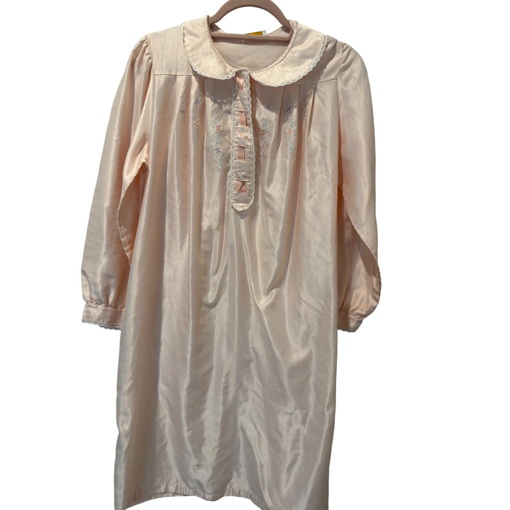 Vintage Barbizon Pink Embroidered Satin Lace Trim Nightgown
